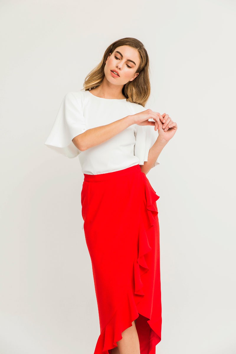 faldas de fiesta midi asimetricas rojas para invitadas bodas bautizos shopping apparentia
