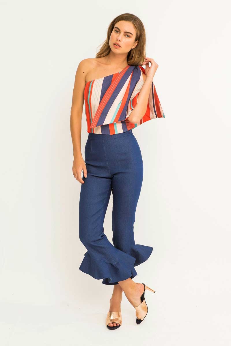 Shoponline pantalon vaquero de volantes para invitada de fiesta de dia bautizo comunion cena de empresa