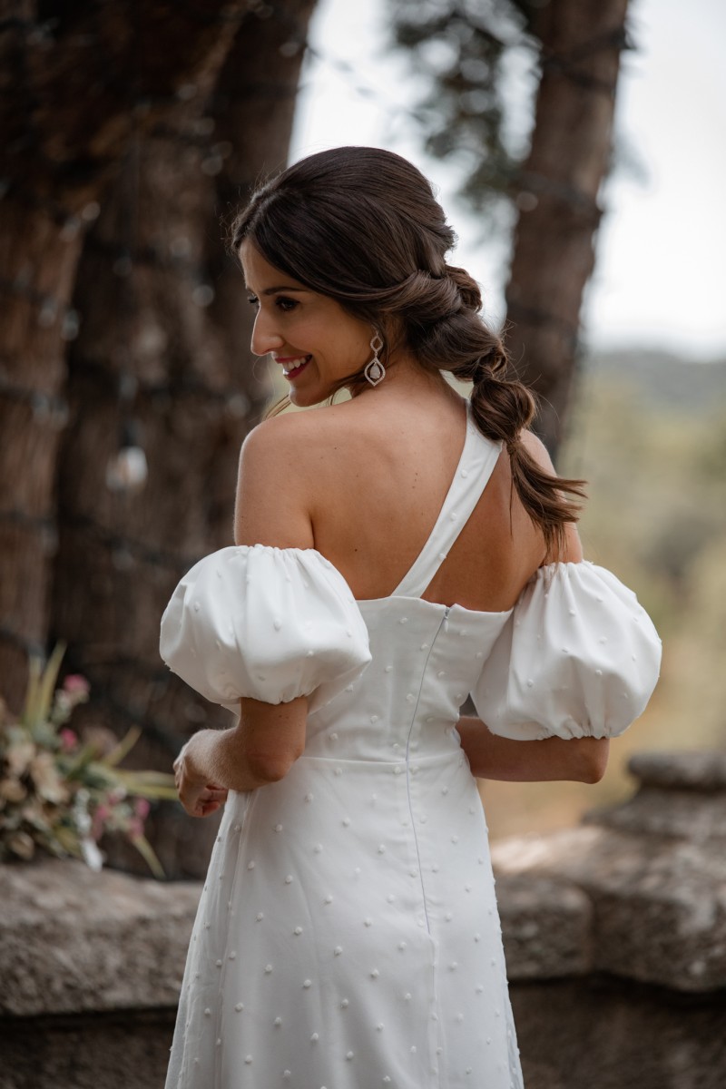 vestido largo blanco para novia civil para novia civil, madre de bautizo o comunion de apparentia escote espalda