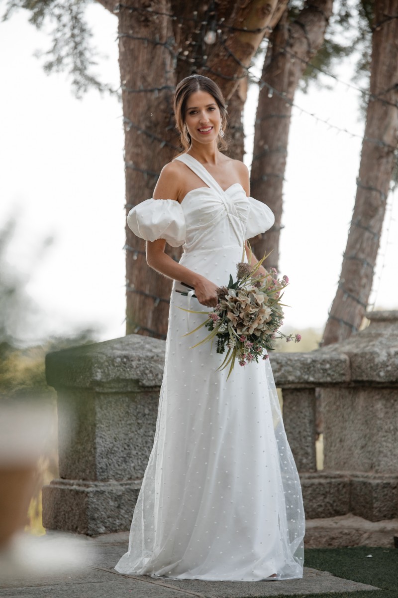 vestido largo blanco para novia civil para novia civil, madre de bautizo o comunion de apparentia
