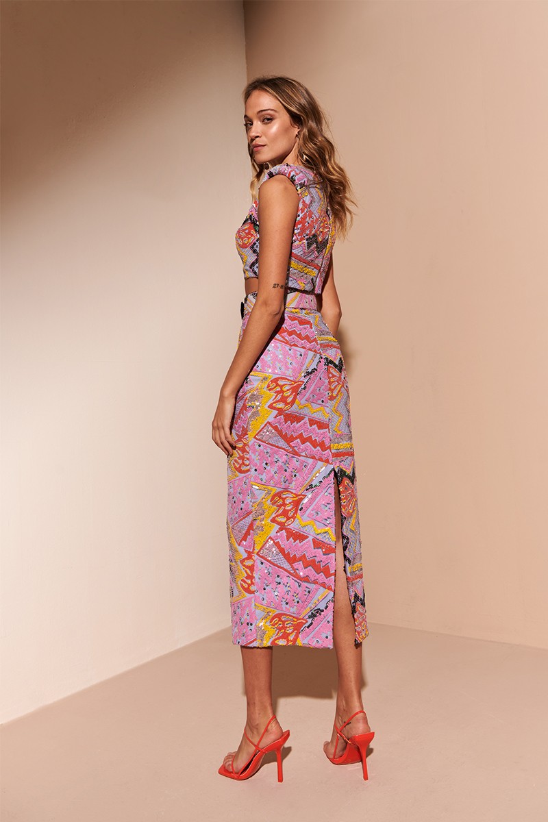 top de lentejuela geometrica cruzada a boda de dia, boda de noche, graduacion, evento, comunion, compra online, conjunto