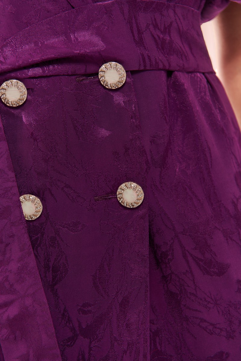 comprar Vestido de fiesta midi con mangas abullonadas morado tornasolado con cuello y solapa , botones forrados y cinturon para invitadas boda, evento, fiesta, coctel, otoño fiesta navidad