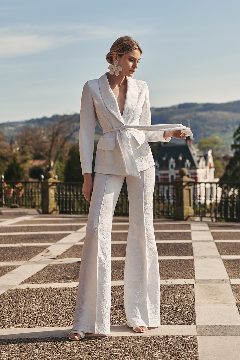 Pantalon brocado blanco, para novia civil, boda, mama de comunion, bautizo, shop online, compra online