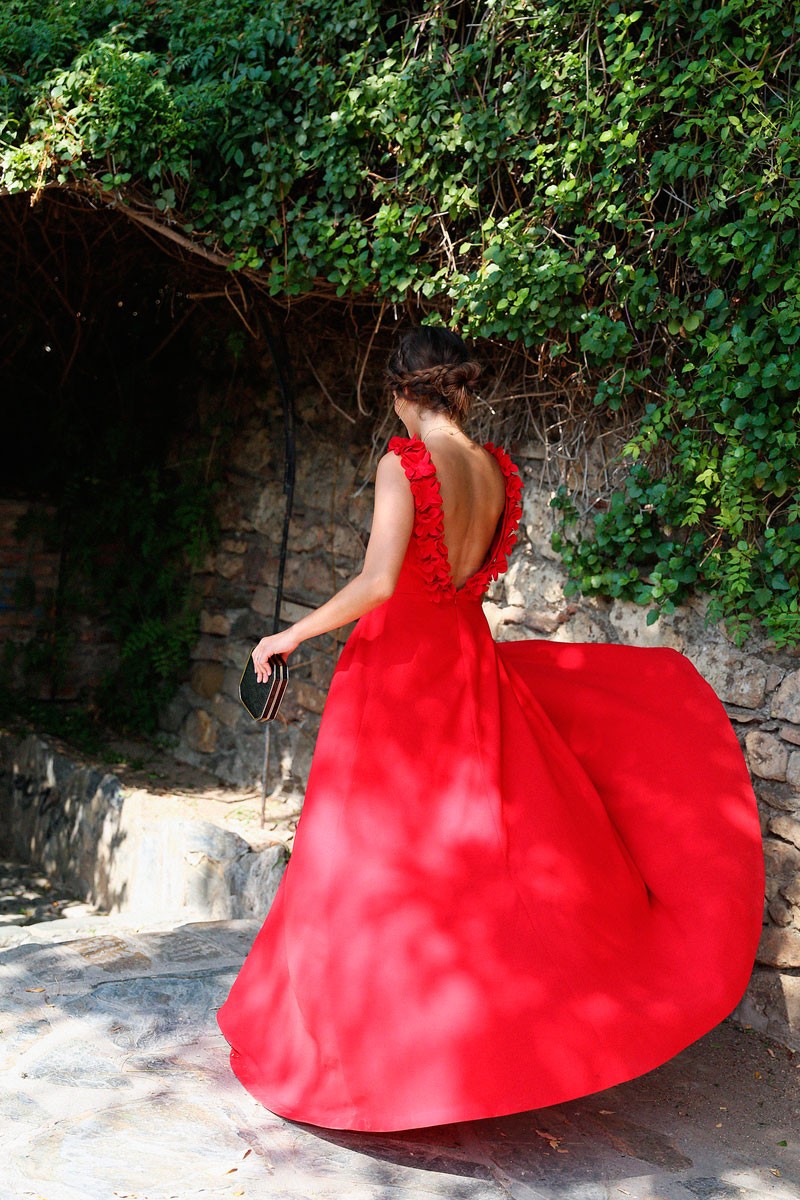 vestido largo rojo con escote en la espalda de fiesta boda evento coctel graduacion de apparentia