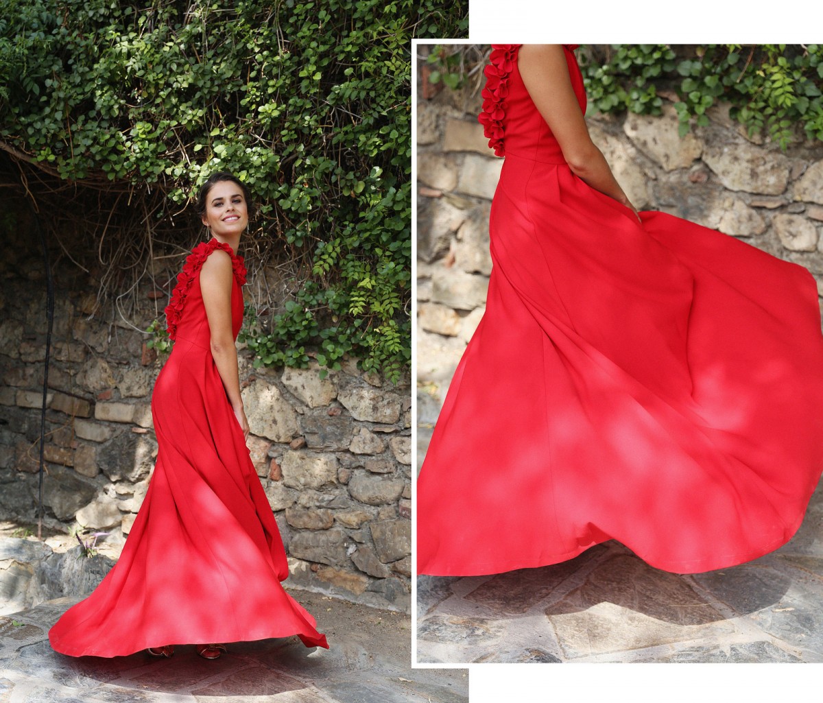 vestido largo rojo con escote en la espalda de fiesta boda evento coctel graduacion de apparentia online